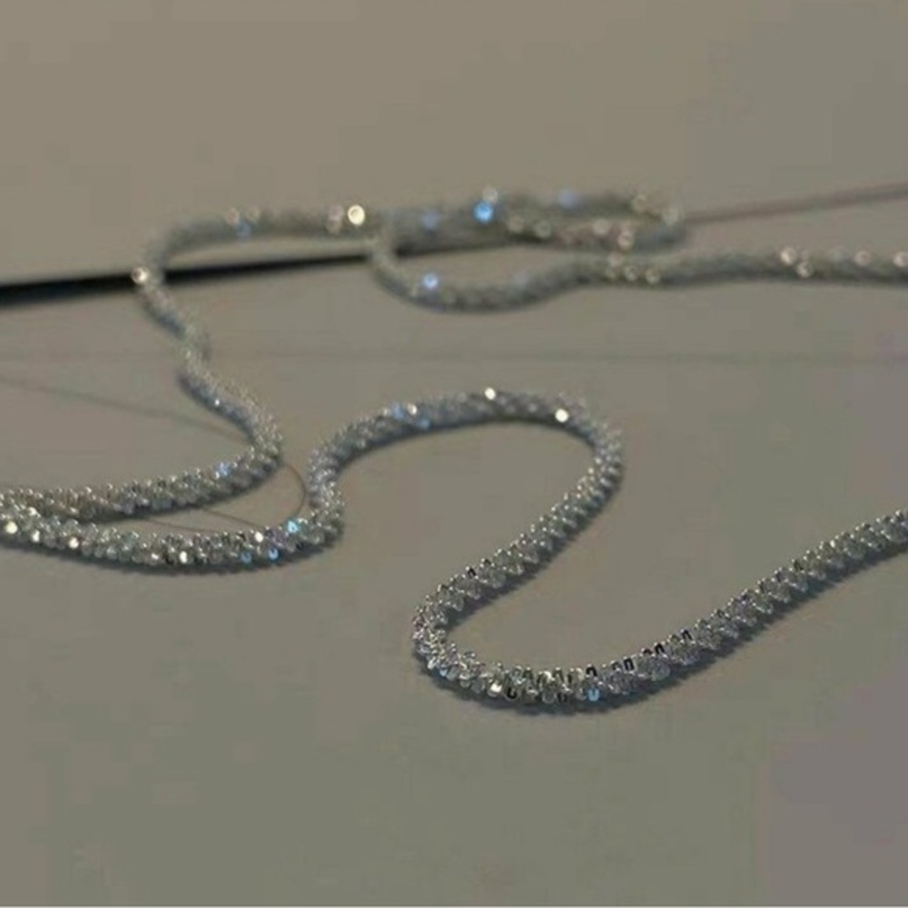 Minimalist chic dainty flashy flash silver sparkle chain necklace 22”